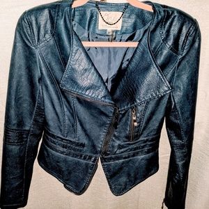 Blue Faux Leather Jacket